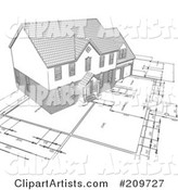 Pencil Sketch of a Home on Blueprints