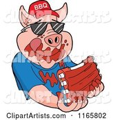 Pig Wearing Shades and a Bbq Hat and Eating Messy Ribs