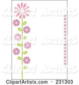 Pink and Green Vertical Daisy Floral Border Background