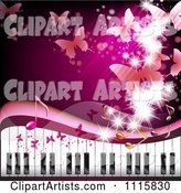 Pink Piano Keyboard Background with Butterflies