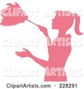 Pink Silhouetted Maid Dusting with a Feather Duster