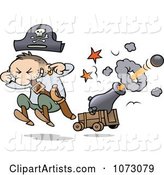 Pirate Jumping and Plugging His Ears While a Cannon Shoots a Ball