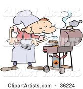 Pleased Male Chef Smelling His Burgers on a Grill