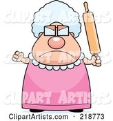 Plump Granny Waving a Rolling Pin in Anger