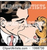 Pop Art Couple Kissing over Orange