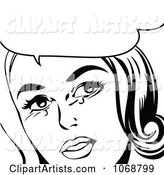 Pop Art Crying Woman Talking in Black and White