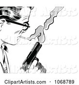 Pop Art Man with a Cigarette and Gun Black and White