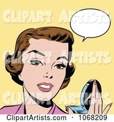Pop Art Styled Talking Woman Holding a Compact