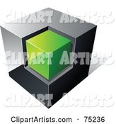 Pre-Made Business Logo of a Chrome and Green Cube on White