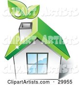 Pre-Made Logo of a Green Home with Leaves Sprouting from the Chimney