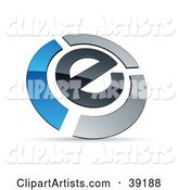 Pre-Made Logo of an E Circled by Chrome and Blue Bars
