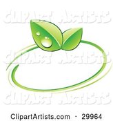 Pre-Made Logo of Green Dew Covered Leaves and a Circle