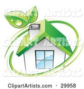 Pre-Made Logo of Leaves and a Green Circle over an Eco Friendly Home