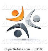 Pre-Made Logo of Three Orange, Chrome and Black People Celebrating or Dancing