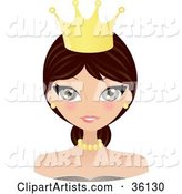Pretty Brunette Caucasian Queen or Princess Wearing a Crown and Jewelry