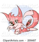 Pretty Pink Female Fox Looking Pretty over a Blue Circle