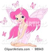 Pretty Pink Pixie Surrounded by Butterflies