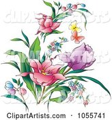 Pretty Spring Flowers and Butterflies
