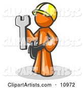 Proud Orange Construction Worker Man in a Hardhat, Holding a Wrench