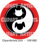 Red Black and White Cat and Dog Yin Yang Circle