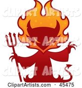 Red Devil Silhouette with a Pitchfork and Flames