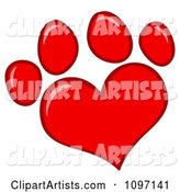 Red Heart Shaped Dog Paw Print