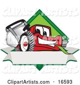 Red Lawn Mower Mascot Cartoon Character on a Blank Label