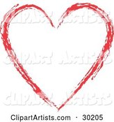 Red Painted Heart Outline, over White