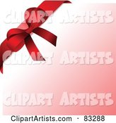 Red Ribbon Gift Bow in the Upper Left Corner over Gradient Pink