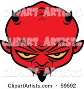 Red Satan Head with Yellow Eyes, Horns and a Goatee