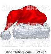 Red Velvet Santa Hat with Fluffy White Trim, over White