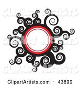 Red, White and Black Circle with Swirls and Blank Space