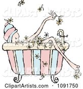 Relaxed Woman Soaking in a Floral Bath