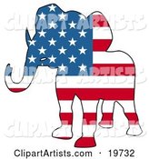 Republican Elephant Silhouette with Stars and Stripes of the American Flag