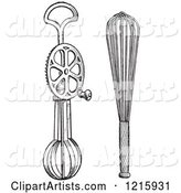 Retro Antique Rotary Egg Beater and Whip in Black and White