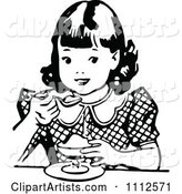 Retro Black and White Girl Eating Dessert