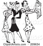 Retro Black and White Group of Women Discussing Sale Ads