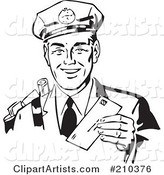 Retro Black and White Mailman Holding a Letter