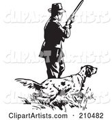 Retro Black and White Man with a Hunting Dog
