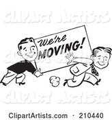 Retro Black and White Men Carrying a We're Moving Sign