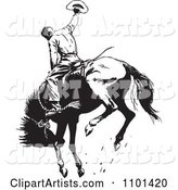Retro Black and White Rodeo Cowboy on a Bucking Horse 1
