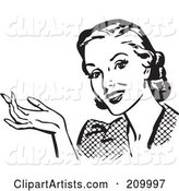 Retro Black and White Woman Gesturing and Smiling
