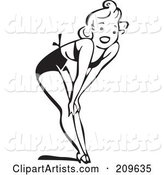 Retro Black and White Woman in Heels, Bending over