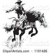 Retro Black and White Wrangler Cowboy on a Leaping Horse