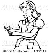 Retro Girl Holding Coins in Black and White