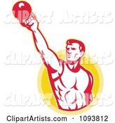 Retro Male Bodybuilder Lifting a Kettle Bell
