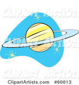 Retro Planet Saturn on Blue with Stars