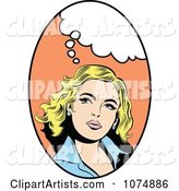 Retro Pop Art Blond Woman with a Thought Balloon in an Oval