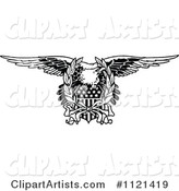 Retro Vintage Black and White Bald Eagle and American Shield