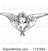 Retro Vintage Black and White Cherub Angel and Wings